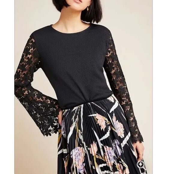 NWT Anthropologie Eri & Ali Black Lace Long Sleeve XSP B-1127 - Picture 2 of 6